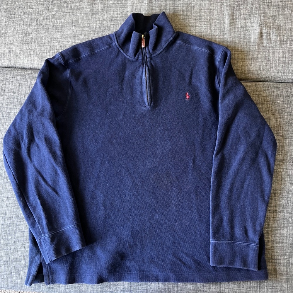 Vintage Polo Ralph Lauren Pullover 1/4 Zip Mock Neck Long‎ Sleeve Top Size XL